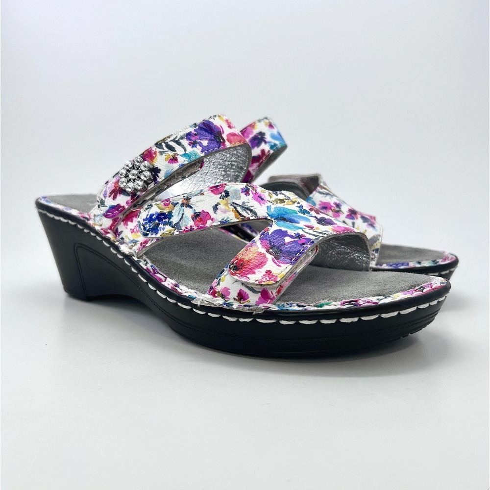Alegria Loti Blooms Floral Leather Wedge Sandals EU 37 US 7-7.5 Comfort NWOB